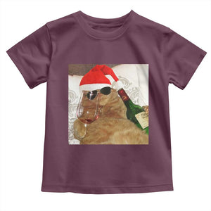 Funny Cat Drinking Wine Christmas Toddler T Shirt TS14 Maroon Print Your Wear