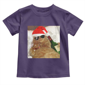 Funny Cat Drinking Wine Christmas Toddler T Shirt TS14 Purple Print Your Wear