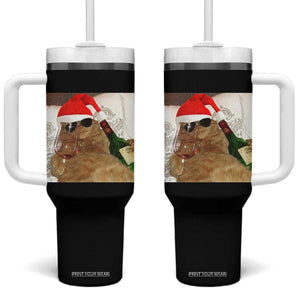 Funny Cat Drinking Wine Christmas Tumbler With Handle TS14 One Size: 40 oz Black Print Your Wear