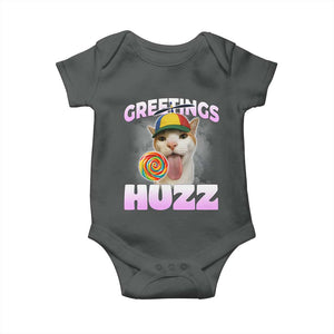 Funny Cat Meme Baby Onesie Greetings Huzz TS14 Dark Heather Print Your Wear