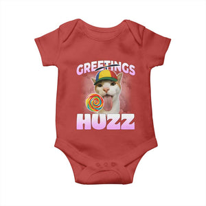 Funny Cat Meme Baby Onesie Greetings Huzz TS14 Red Print Your Wear