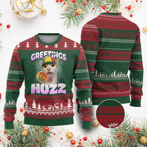 Funny Cat Meme Ugly Christmas Sweater Greetings Huzz TS14 Red Green Print Your Wear