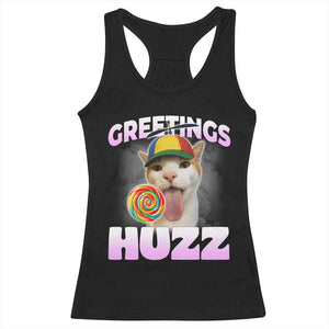 Funny Cat Meme Racerback Tank Top Greetings Huzz TS14 Black Print Your Wear