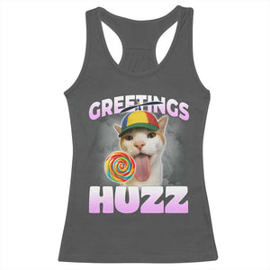 Funny Cat Meme Racerback Tank Top Greetings Huzz TS14 Dark Heather Print Your Wear