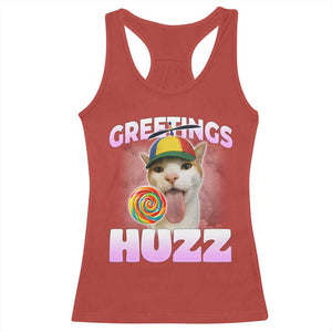 Funny Cat Meme Racerback Tank Top Greetings Huzz TS14 Red Print Your Wear