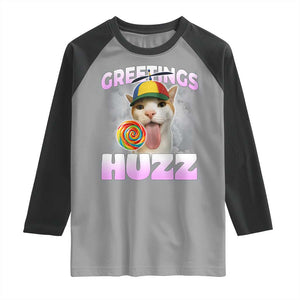 Funny Cat Meme Raglan Shirt Greetings Huzz TS14 Sport Gray Black Print Your Wear