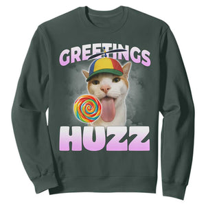 Funny Cat Meme Sweatshirt Greetings Huzz TS14 Dark Forest Green Print Your Wear