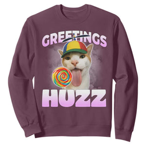 Funny Cat Meme Sweatshirt Greetings Huzz TS14 Maroon Print Your Wear