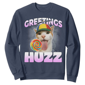 Funny Cat Meme Sweatshirt Greetings Huzz TS14 Navy Print Your Wear