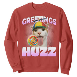 Funny Cat Meme Sweatshirt Greetings Huzz TS14 Red Print Your Wear