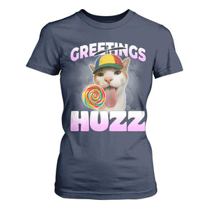 Funny Cat Meme T Shirt For Women Greetings Huzz TS14 Navy Print Your Wear