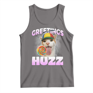 Funny Cat Meme Tank Top Greetings Huzz TS14 Deep Heather Print Your Wear