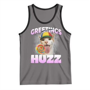 Funny Cat Meme Tank Top Greetings Huzz TS14 Deep Heather Black Print Your Wear