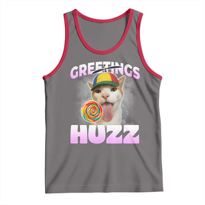 Funny Cat Meme Tank Top Greetings Huzz TS14 Deep Heather Red Print Your Wear