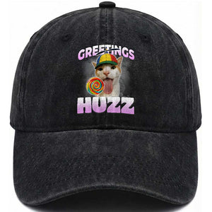 Funny Cat Meme Washed Cotton Baseball Cap Greetings Huzz TS14 Washed Cap Universal Fit Black Print Your Wear