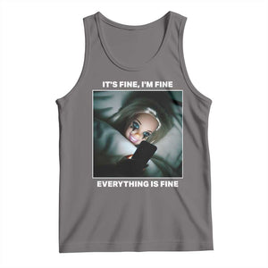 Funny Doll Face Meme Tank Top It Is Fine I Am Fine Everything Is Fine TS14 Deep Heather Print Your Wear