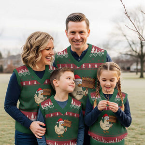 Chicken Game Xmas V-Neck Knit Sweater Vest Funny Do Not Look At The Chicken TS14 Red Green Print Your Wear