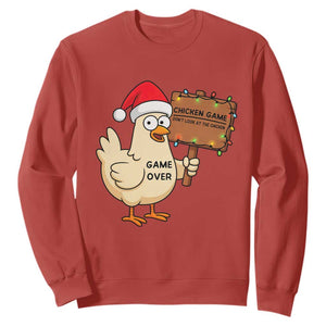 Chicken Game Christmas Sweatshirt Funny Do Not Look At The Chicken TS14 Red Print Your Wear