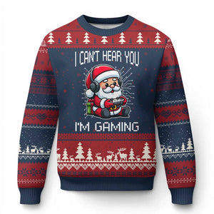 Funny Santa Gamer Xmas Ugly Christmas Sweater I Can Not Hear You I Am Gaming TS14 Navy Red Print Your Wear