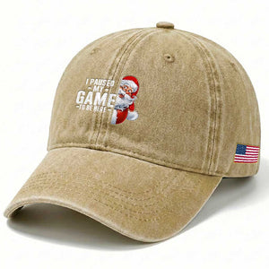 Funny Santa Gamer Christmas Washed Cotton Baseball Cap I Paused My Game To Be Here TS14 Print Your Wear