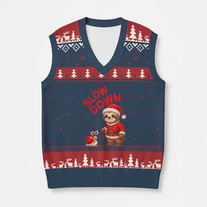 Funny Sloth Snail Xmas V-Neck Knit Sweater Vest Slow Down Xmas TS14 Navy Red Print Your Wear