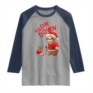 Funny Sloth Snail Christmas Raglan Shirt Slow Down Xmas TS14 Sport Gray Navy Print Your Wear