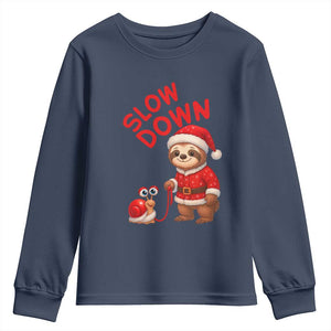 Funny Sloth Snail Christmas Youth Sweatshirt Slow Down Xmas TS14 Navy Print Your Wear