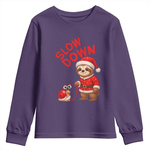 Funny Sloth Snail Christmas Youth Sweatshirt Slow Down Xmas TS14 Purple Print Your Wear