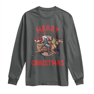 Black Santa Claus Long Sleeve Shirt African American Cowboy Christmas TS14 Dark Heather Print Your Wear