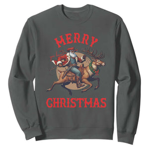 Black Santa Claus Sweatshirt African American Cowboy Christmas TS14 Dark Heather Print Your Wear