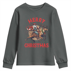 Black Santa Claus Youth Sweatshirt African American Cowboy Christmas TS14 Dark Heather Print Your Wear