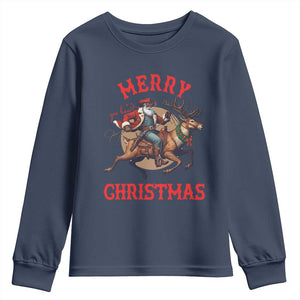 Black Santa Claus Youth Sweatshirt African American Cowboy Christmas - Print Your Wear