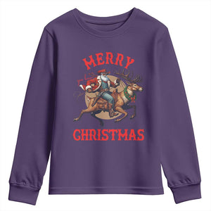 Black Santa Claus Youth Sweatshirt African American Cowboy Christmas - Print Your Wear
