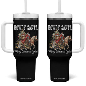Black Santa Christmas Tumbler With Handle African American Western Cowboy - Print Your Wear