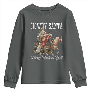 Black Santa Christmas Youth Sweatshirt African American Western Cowboy - Print Your Wear