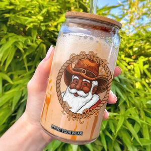 Black Santa Christmas Glass Can Big Nick Energy TS14 White Print Your Wear