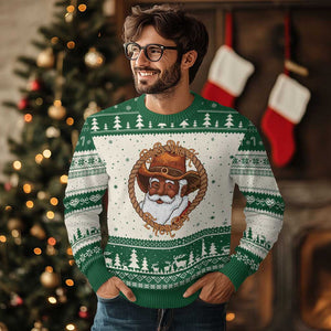 Black Santa Xmas Ugly Christmas Sweater Big Nick Energy TS14 Beige Green Print Your Wear