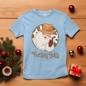 Black Cowboy Santa Christmas T Shirt Feeling Jolly TS14 Light Blue Print Your Wear