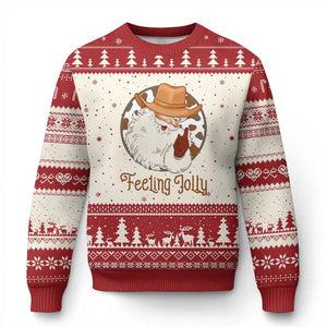 Black Cowboy Santa Xmas Ugly Christmas Sweater Feeling Jolly TS14 Beige Red Print Your Wear