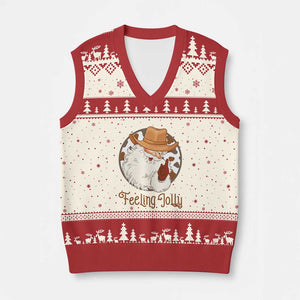 Black Cowboy Santa Xmas V-Neck Knit Sweater Vest Feeling Jolly TS14 Beige Red Print Your Wear