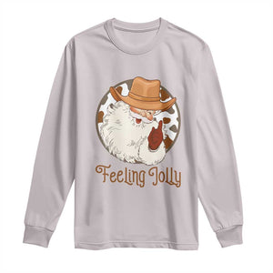 Black Cowboy Santa Christmas Long Sleeve Shirt Feeling Jolly TS14 Ice Gray Print Your Wear