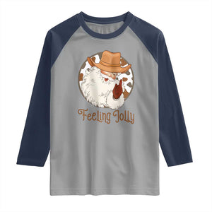 Black Cowboy Santa Christmas Raglan Shirt Feeling Jolly TS14 Sport Gray Navy Print Your Wear