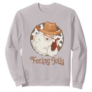 Black Cowboy Santa Christmas Sweatshirt Feeling Jolly TS14 Ice Gray Print Your Wear