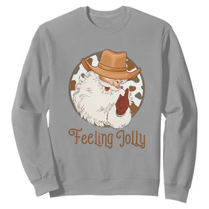 Black Cowboy Santa Christmas Sweatshirt Feeling Jolly TS14 Sport Gray Print Your Wear