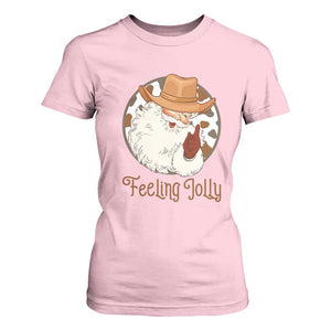 Black Cowboy Santa Christmas T Shirt For Women Feeling Jolly TS14 Light Pink Print Your Wear