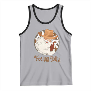 Black Cowboy Santa Christmas Tank Top Feeling Jolly TS14 Athletic Heather Black Print Your Wear