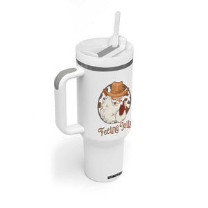 Black Cowboy Santa Christmas Tumbler With Handle Feeling Jolly TS14 Print Your Wear