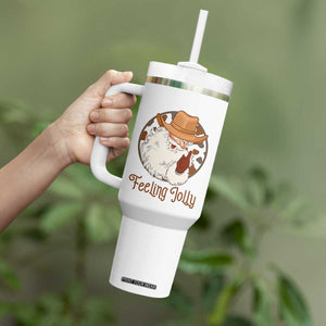 Black Cowboy Santa Christmas Tumbler With Handle Feeling Jolly TS14 Print Your Wear
