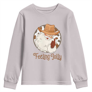 Black Cowboy Santa Christmas Youth Sweatshirt Feeling Jolly TS14 Ice Gray Print Your Wear
