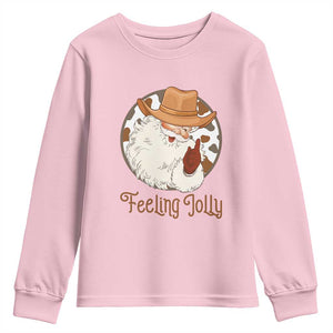 Black Cowboy Santa Christmas Youth Sweatshirt Feeling Jolly TS14 Light Pink Print Your Wear